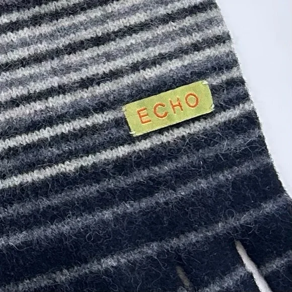 Echo Lambswool Angora Blend Striped Ombre Fringe Scarf Neutral Cozy - Picture 4 of 5